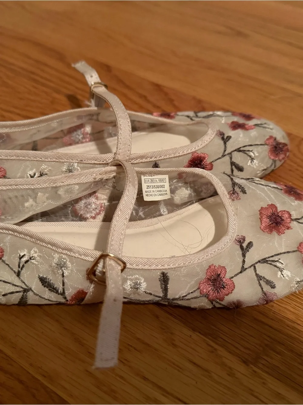 Zara Kids Embroidered Floral Mesh Mary Jane Flats EU 29 Girls